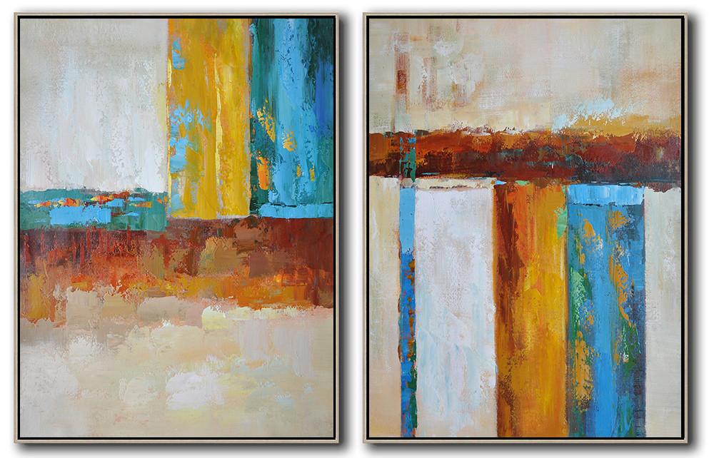 Hand-painted Set of 2 Contemporary Art on canvas - Fine Art Sculpture Extra Large